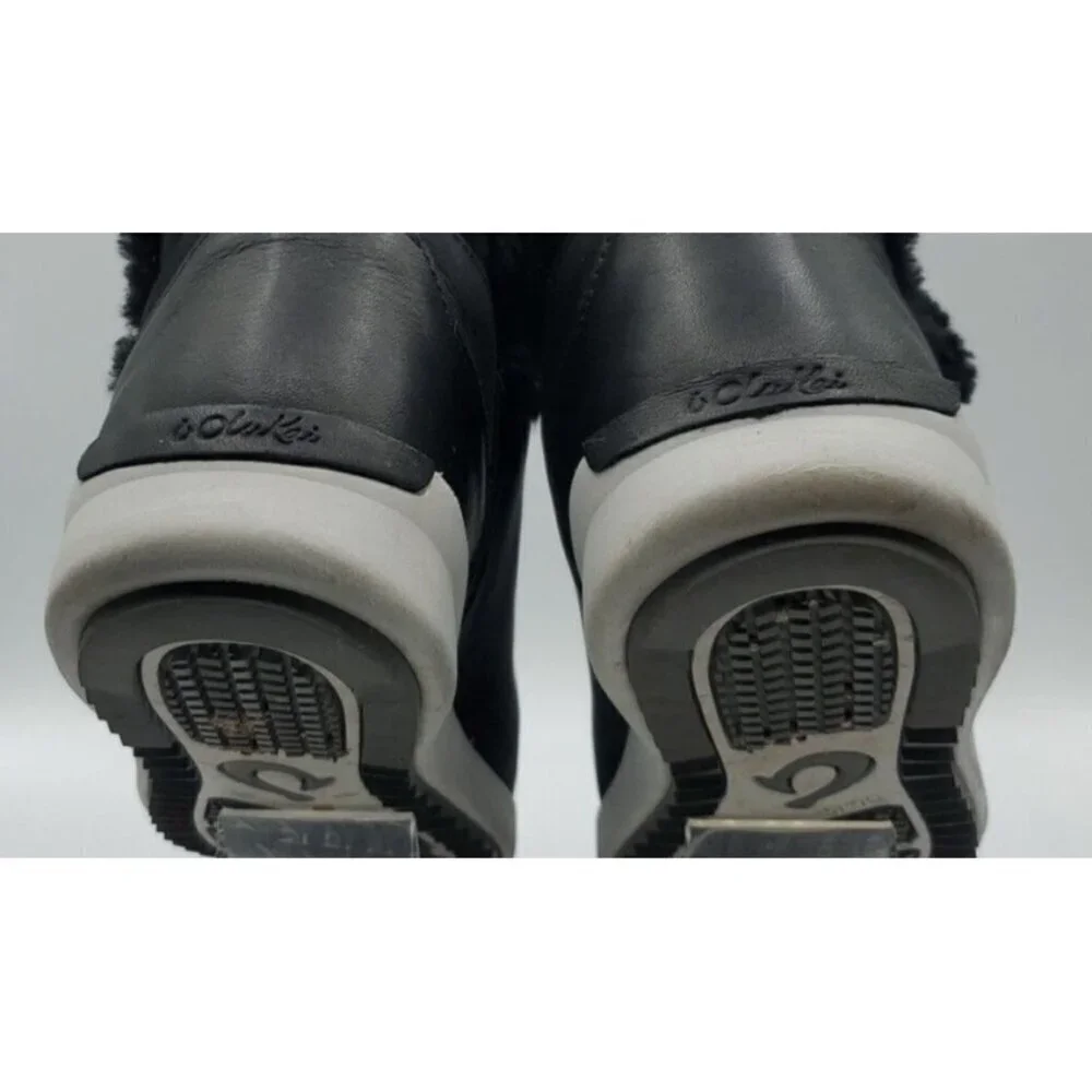 Olukai Malua Hulu Boots Women's Black Size 7 Shearling Lined Nubuck Leather